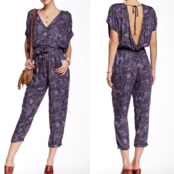 Free People Pants - Free People Purple Paisley Universal Surplice V-Neck Night Combo Jumpsuit Size S